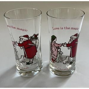 Vintage Holly Hobbie Glasses Love‎ is the Magic of Christmas Tumbers Set of 2